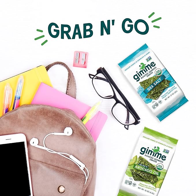 Gimme Seaweed Organic Premium Roasted Seaweed Snacks, Sea Salt & Avocado Oil, 6 Count, Keto, Vegan