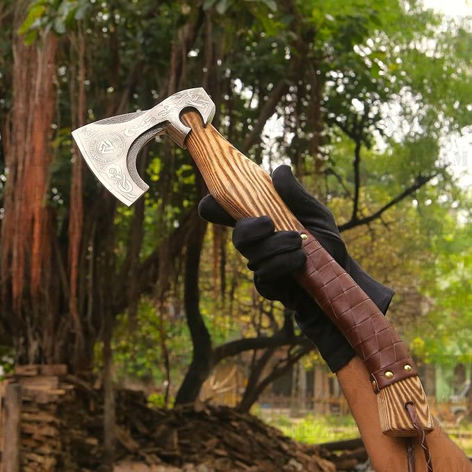 Viking Axe Gift Vikings Knife with Sheath | Hand Forged Real Handmade Outdoor Hunting Camping Axes