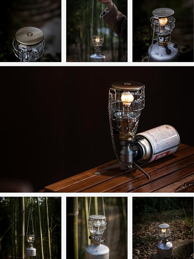 CAMPINGMOON Mini Gas Camping Lantern with Hanging Chain & Hard Case ??80W Equivalent Brightness