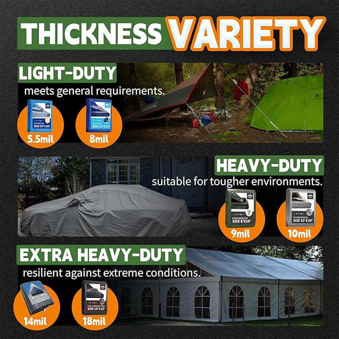 RAINDEWAY Tarps 12x16 Feet,12 Mil Sunshade Striped Tarp Waterproof,Multipurpose Poly Tarp Cover