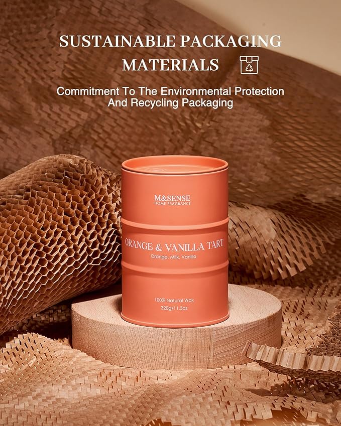 M&SENSE Orange Vanilla Tart Candles for Home Scented Organic Soy Candle, Clean Non Toxic 11.3oz 70