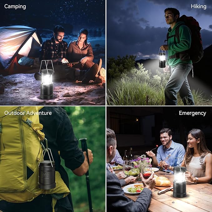 LETMY 4 Pack Camping Lanterns for Power Outages - Dimmable & 3 Color Modes, Battery Powered