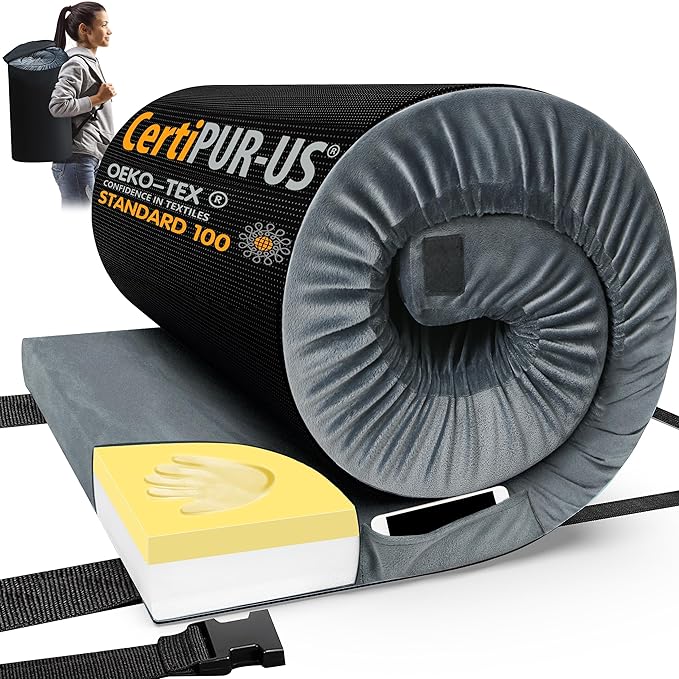 CYMULA CertiPUR-US Memory Foam Camping Mattress Pad, Portable Foam Sleeping Pad for Camping, Roll