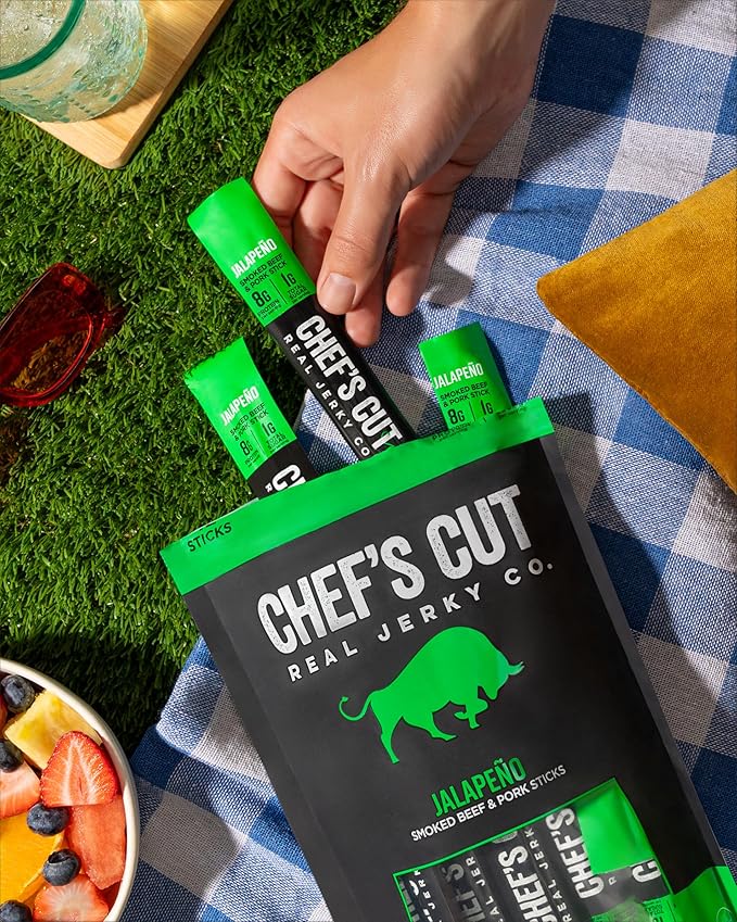 Chef's Cut Smoked Beef and Pork Jerky Meat Sticks, Jalapeño (1 Ounce Stick, Pack of 12) - High