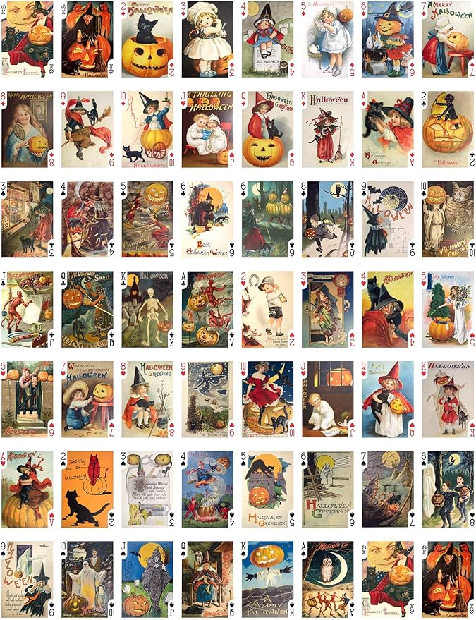 Halloween Playing Cards (Poker Deck 55 Cards All Different) Vintage Halloween Cards Reprint