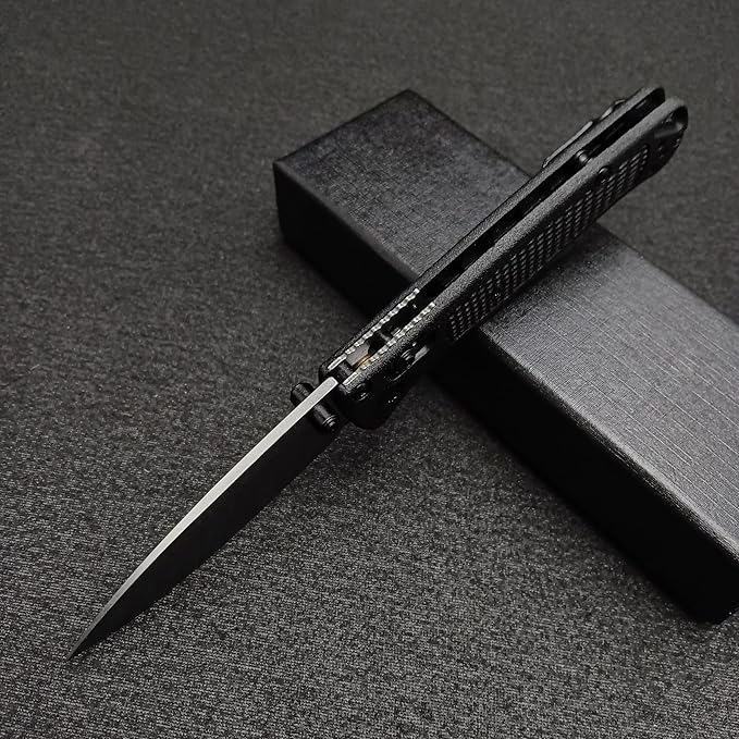 HUAAO Mini Folding Pocket Knife, Plain Edge, Thumb Stud Manual Open, Glass Reinforced Nylon Grivory