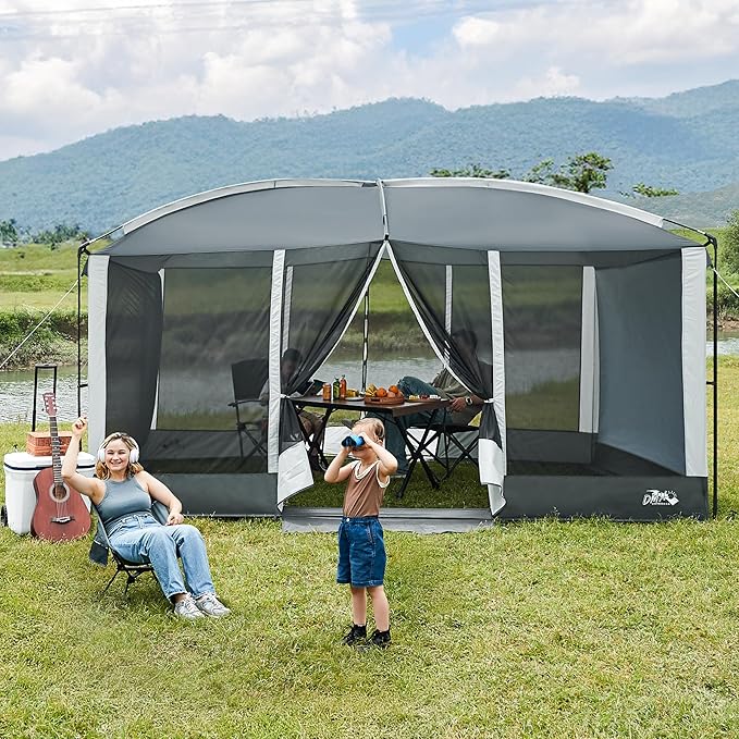 Screen House Tent 13x9ft Screen Room Mesh Gazebos w/ 2 Magnetic Doors, Included Projection Screen