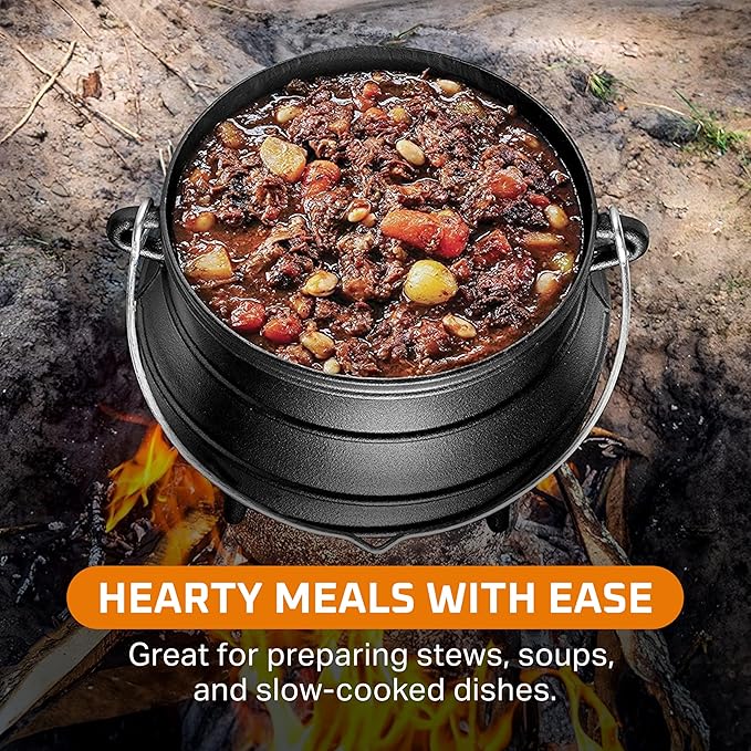 Bruntmor Pre-Seasoned Cast Iron Cauldron - 6 Quart African Potjie Pot with Lid - 3-Legged Dutch