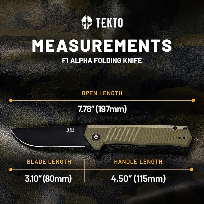 F1 Alpha Folding Pocket Knife - Modified Straight Back Blade, Titanium Coated D2 Steel, Ideal for