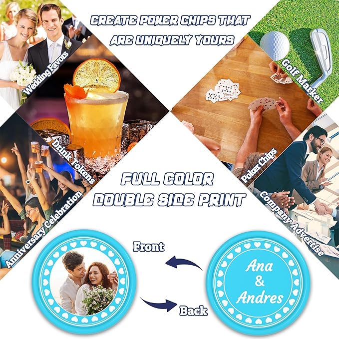 200-1000 Custom Plastic Poker Chips,Drink Chips,Personalized Your Own Logo, Image and Text, Double