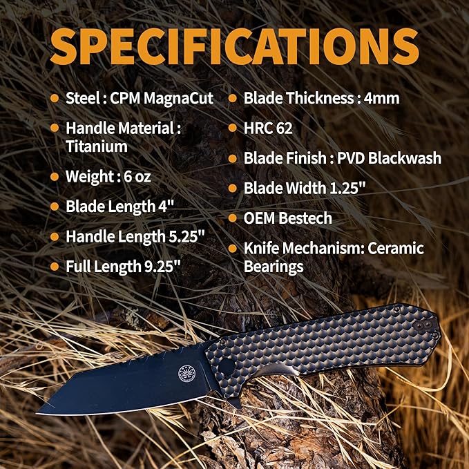 Off-Grid Knives - MAMBA V3, Large EDC Knife with MagnaCut Blade Steel, Titanium Scales and
