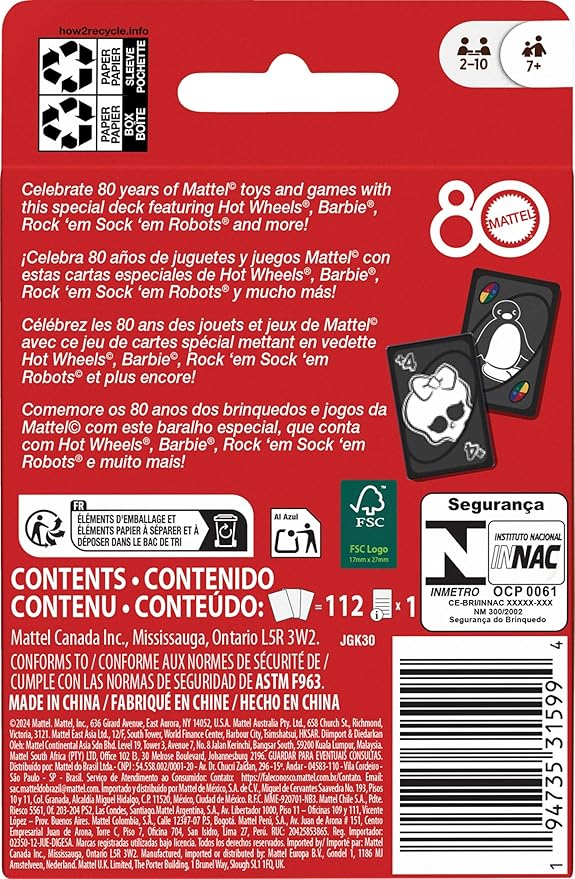 Mattel Games UNO Mattel 80th Ruby Red Card Game for Kids, Adults & Family Nights, Game Nights