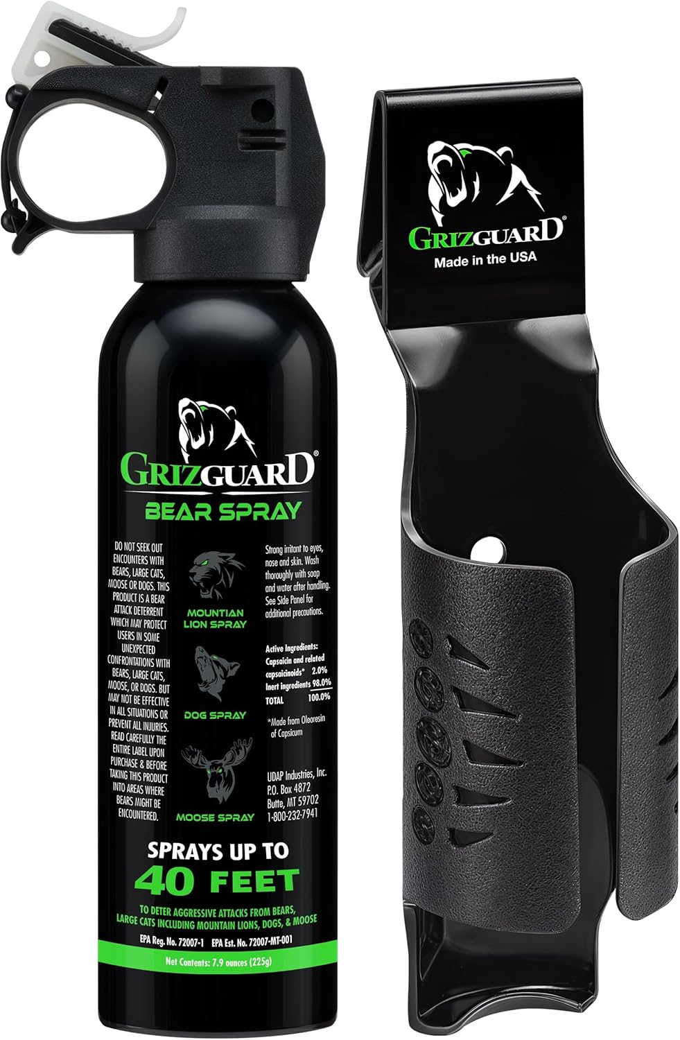Bear Spray with Holster -Maximum Strength 7.9 oz, 40-Foot Range, EPA-Registered Bear Deterrent