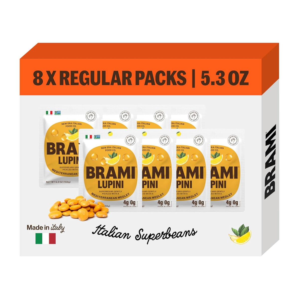 BRAMI Lupini Beans Snacks – Mediterranean Medley, Mediterranean Protein Snack, 0g Net Carbs, Vegan