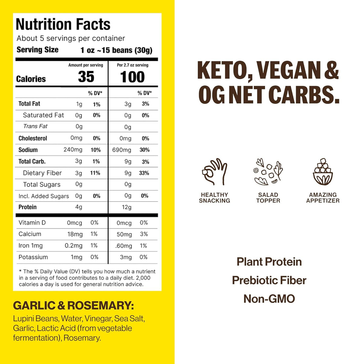 BRAMI Lupini Beans Snacks – Garlic & Herb, Mediterranean Protein Snack, 0g Net Carbs, Vegan & Keto