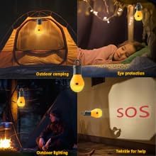 KINUR Sleep Aid Camping Light Bulbs Soft Amber Yellow Color Bug Resistent Portable Hanging Lantern