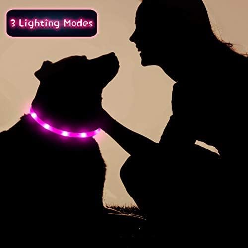 Weewooday 3 Pcs Dog Collar LED USB Rechargeable Lights Dog Necklace Collars Doggy Lights for Night