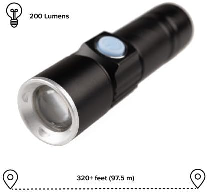 West Coast Paracord LED Flashlight, 3 Modes, Adjustable Zoom Focus, USB Rechargeable, Portable EDC