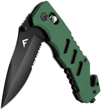 FLISSA Folding Pocket Knife with Clip, Glass Breaker and Seatbelt Cutter, Survival Knife for