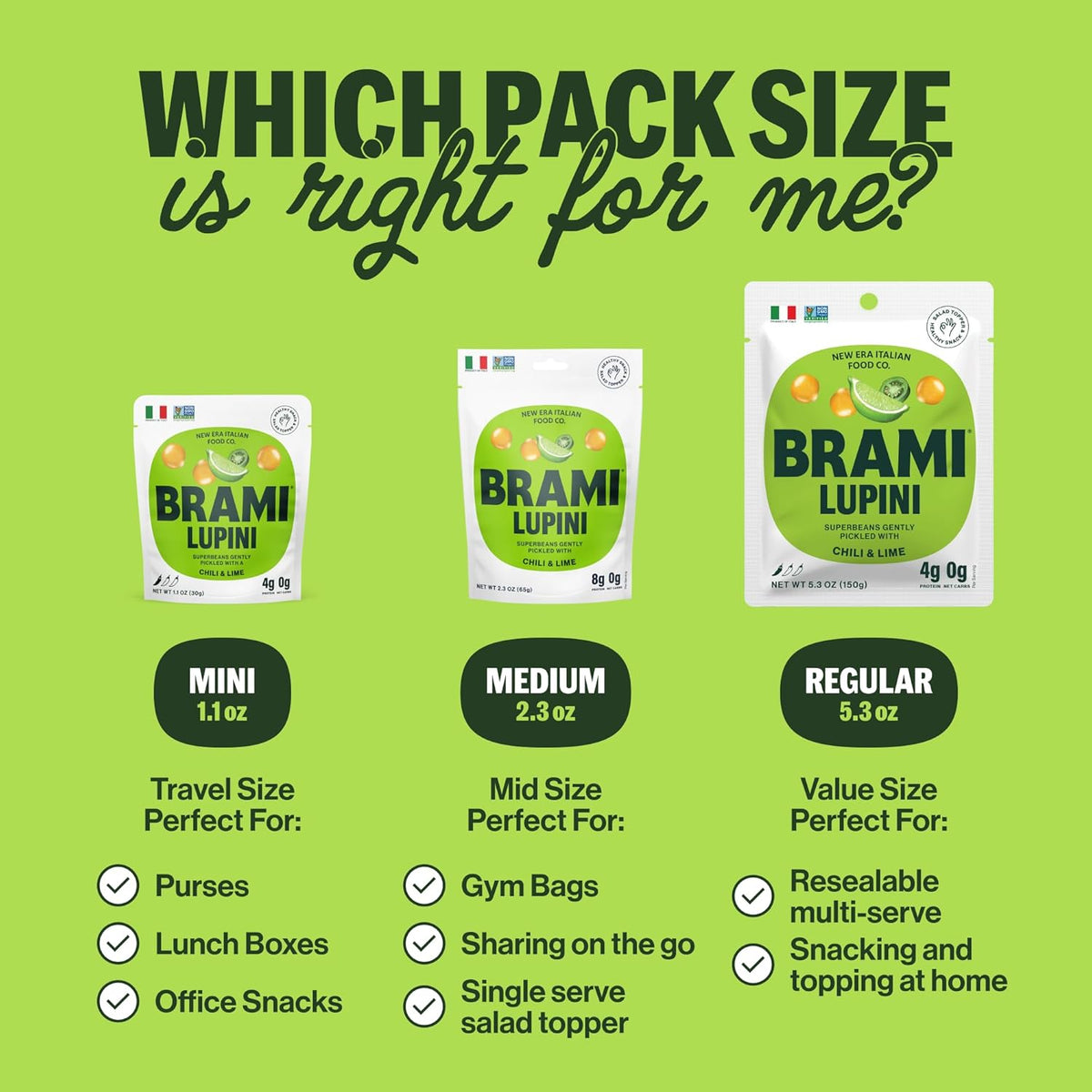 BRAMI Lupini Beans Snacks – Chili & Lime, Mediterranean Protein Snack, 0g Net Carbs, Vegan & Keto