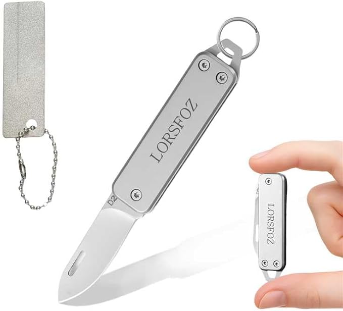 Stainless steel mini folding knife, portable key chain knife and small portable grindstone and