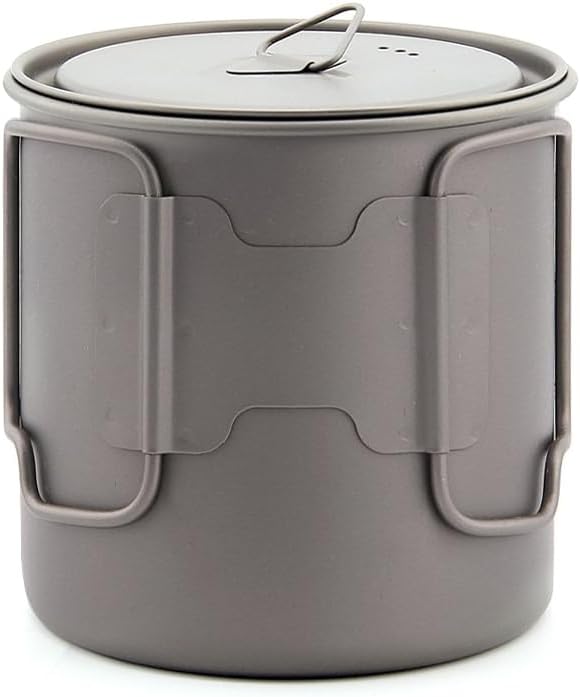 Titanium Camping Mug 750 ml / 25 oz Single-Wall Pot with Lid, Ultralight Backpacking Cup, Folding