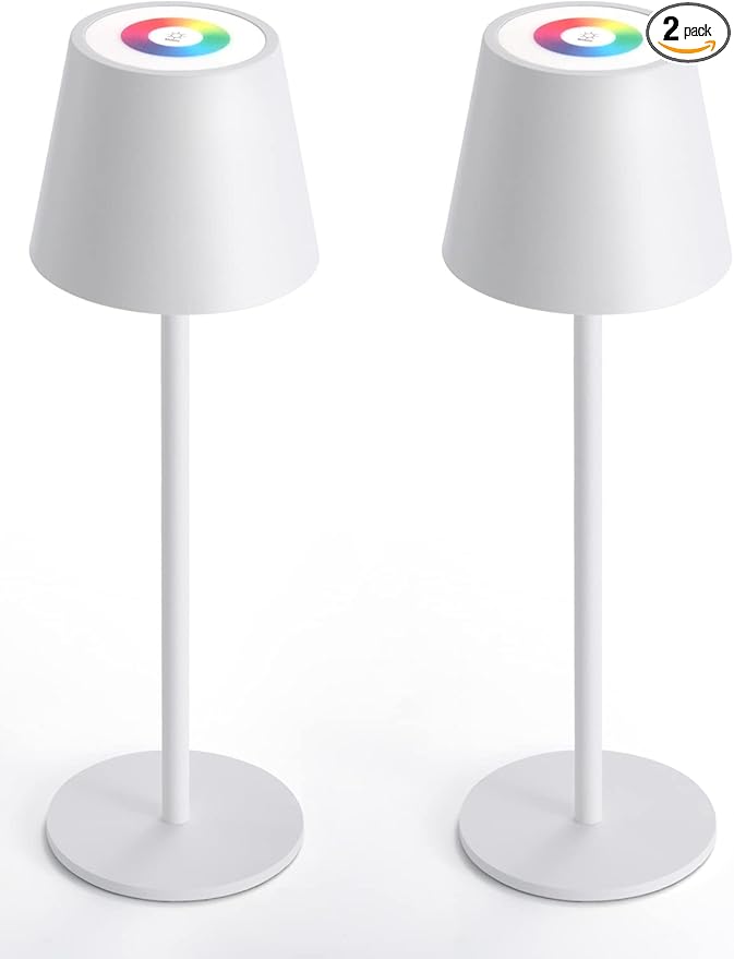 Maksone 2 Pack RGB Cordless Table Lamp, 6600mWh Rechargeable Battery Desk Lamp, 3000K Stepless