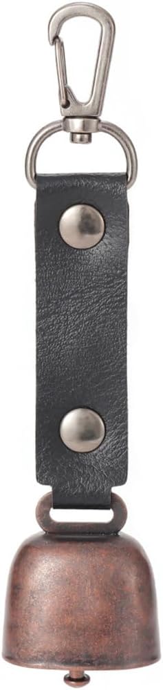 Hiking Bear Bell with Leather Strap, Vintage Magnetic Camping Bell with Carabiner Clip for Camping