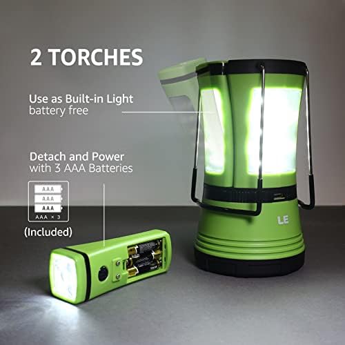 LE LED Camping Lantern Rechargeable, 600LM, Detachable Flashlight, Camping Essentials, Perfect