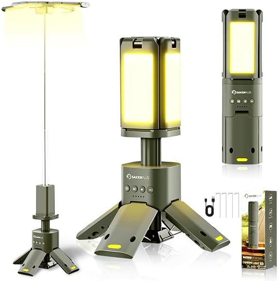 Portable Camping Light, 14000mAh Telescopic Camping Lantern with Rechargeable Power Supply