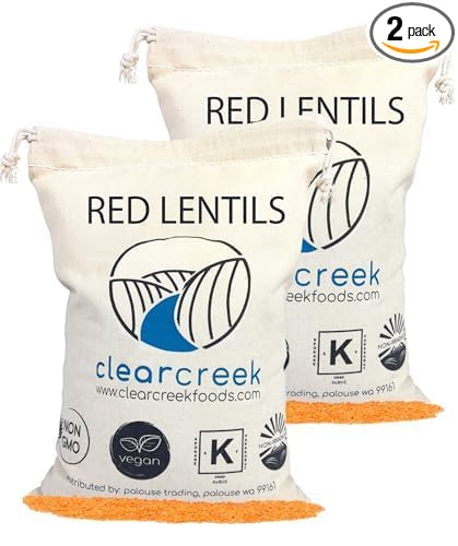 CLEAR CREEK Certified Glyphosate Residue Free Red Lentils | 8 LB Linen (2-4 lb Bags) | Non-GMO |