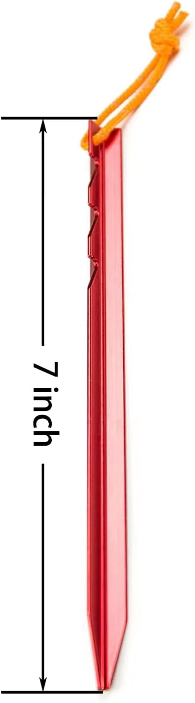 Aluminum Alloy Tent Stakes Pegs, 12-Pack Aluminum Ground Pegs with Reflective Pull Ropes