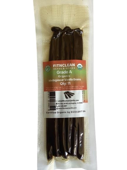 11 Madagascar Organic Vanilla Beans Grade A. Certified USDA Organic. ~6" by FITNCLEAN VANILLA for