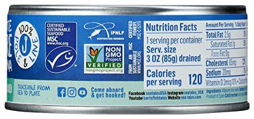 Sea Tales Solid White Albacore Canned Tuna in Water - No Salt Added - 100% Pole & Line Wild