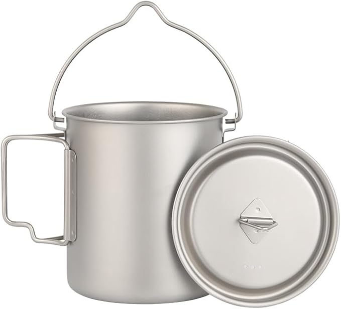 BY-J Titanium Camping Cookware Set – 750mL & 420mL Titanium Pot with Lid and Foldable Handle