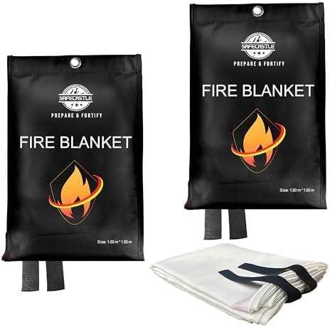 SAFECASTLE Emergency Fire Blanket 59"x59" Large Size, 2 Pack Fire Retardant Blanket with Fireproof