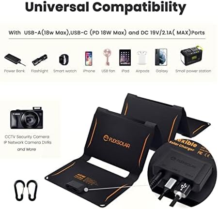 FlexSolar 40W Foldable Solar Panel Charger with USB-C and USB-A Outputs for Phones, Power Banks