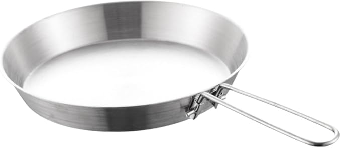 Stainless Steel Camping Fry Pan Cookware Foldable Handle Easy to Clean Multipurpose Outdoor Cooking