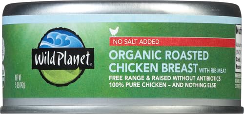 Wild Planet Organic Roasted Chicken Breast, Skinless and Boneless, No Salt Added, 100% chicken