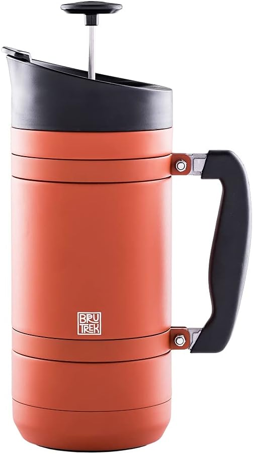BruTrek BaseCamp Coffee Press - Double Wall Insulated Stainless Steel - Bru-Stop Technology, No