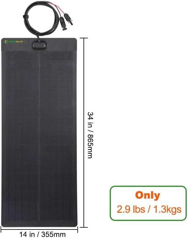 LensunSolar 50W Full Black Flexible Solar Panel, 34x14in, Waterproof Lightweight with Highest