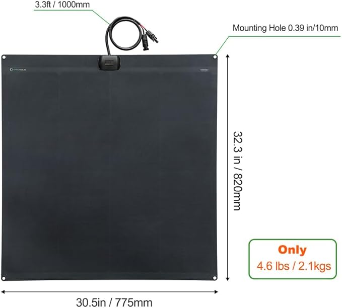 LensunSolar Flexible Solar Panel 120W 12V ETFE,32.3in x 30.5in Semi-Flexible Bendable Mono Solar