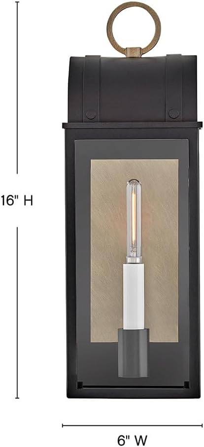 Hinkley Campbell Medium Wall Mount Outdoor Lantern - Clear Glass, Aluminum - Black Finish and