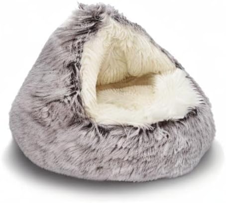ShinHye Cat Bed Round Plush Fluffy Hooded Cat Bed Cave, Cozy for Indoor Cats or Small Dog beds