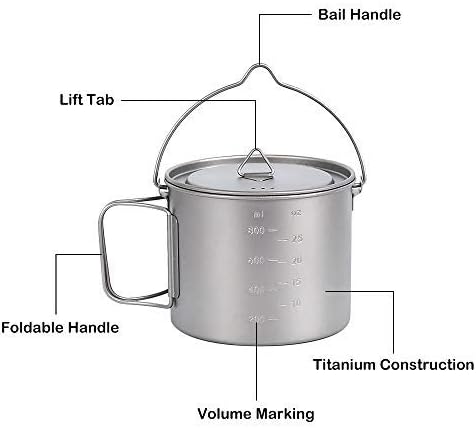 Lixada 1100ml/2800ml Titanium Pot Ultralight Portable Hanging Pot with Lid and Foldable Handle