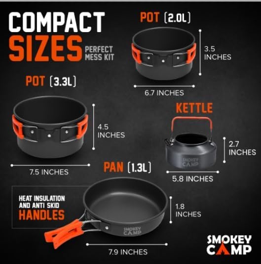 Camping Cookware Mess Kit Set with Stove - Backpacking Camping Pots and Pans Set, All in One
