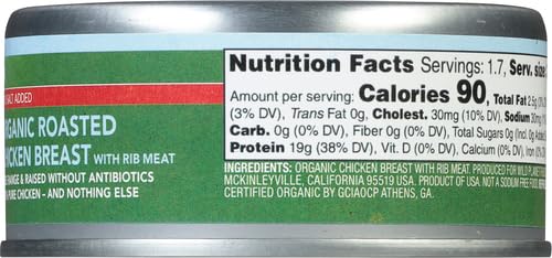 Wild Planet Organic Roasted Chicken Breast, Skinless and Boneless, No Salt Added, 100% chicken