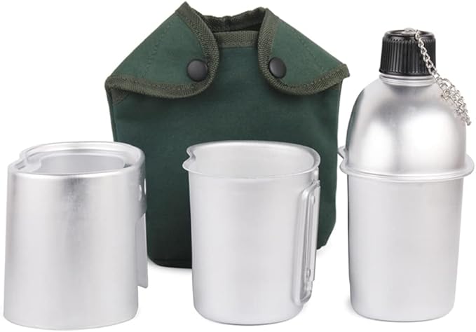 Camping cookware Set, 3pcs Cookware Set Aluminum Canteen Cup Wood Stove Set with Cover Bag for