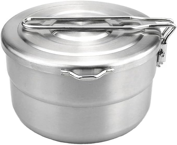 Lixada Stainless Steel Camping Cook Pot 1.5L with Lid and Folding Handle, Large Capacity Bento Pot