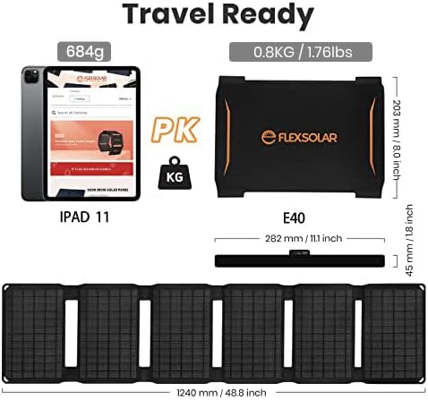 FlexSolar 40W Foldable Solar Panel Charger with USB-C and USB-A Outputs for Phones, Power Banks